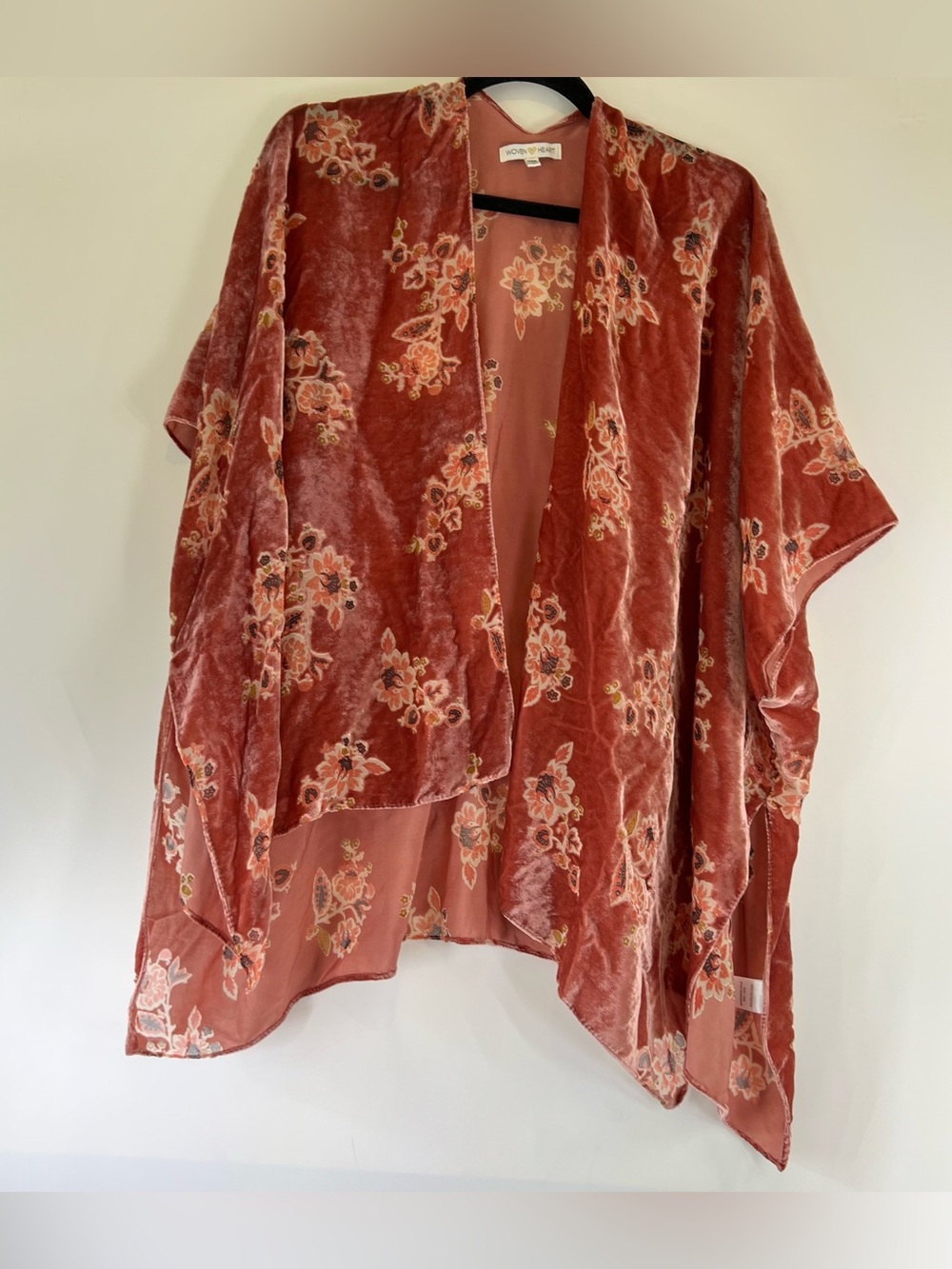 Woven Heart Floral Velvet Open Kimono Cardigan One Size Fall Velvet Boho Gypsy